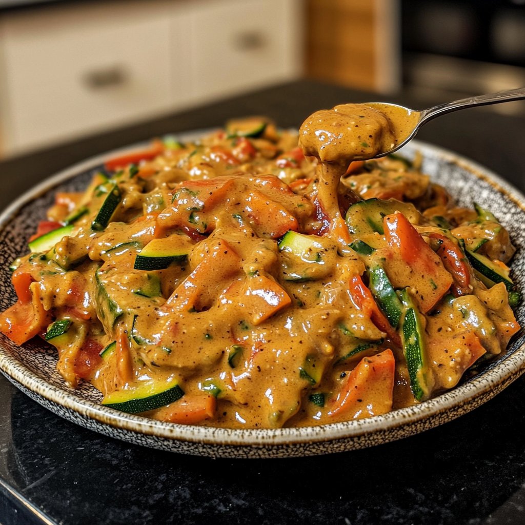 Gemüsepfanne mit Erdnusssauce