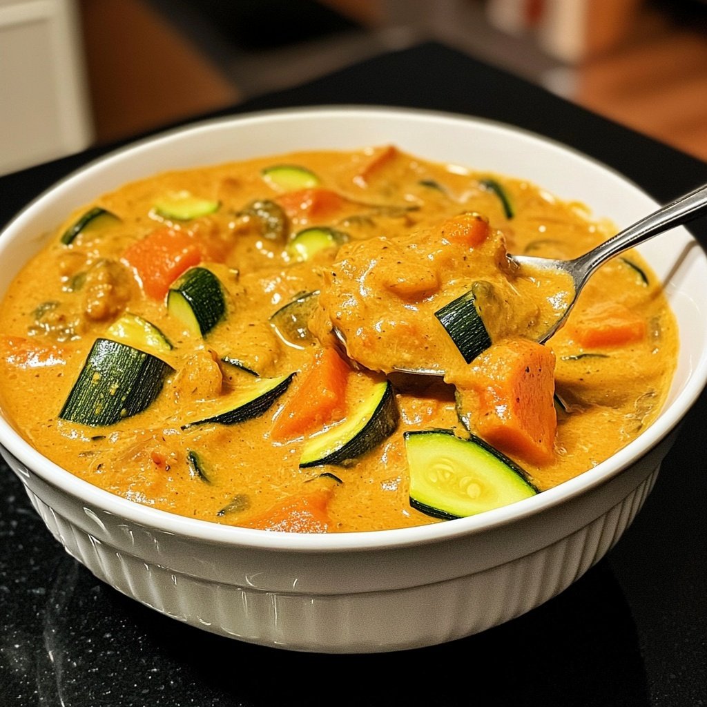 Cremige Kürbissuppe mit Zucchini