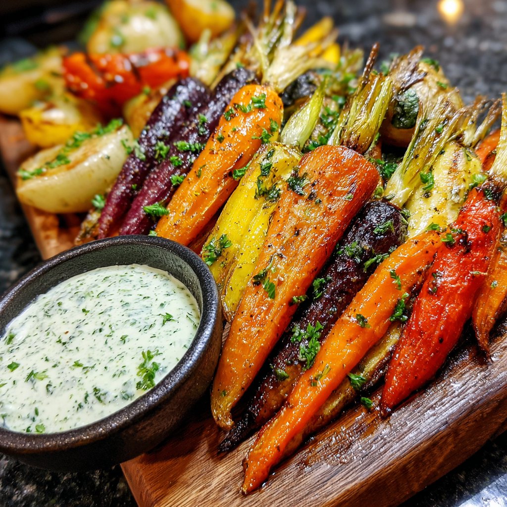 Abendessen mit Ofengemüse und Kräuterquark