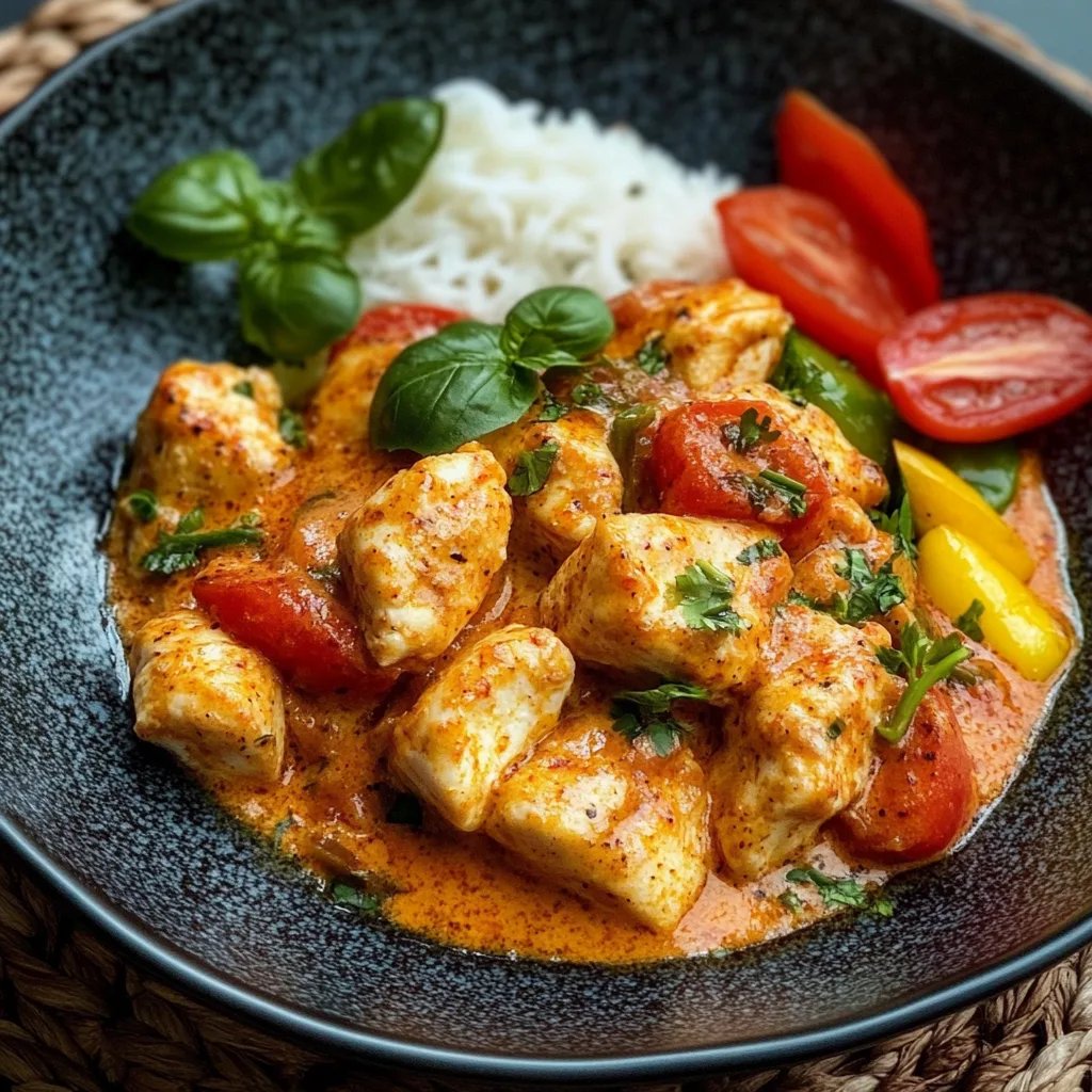 Tomatiges Hähnchen mit Reis