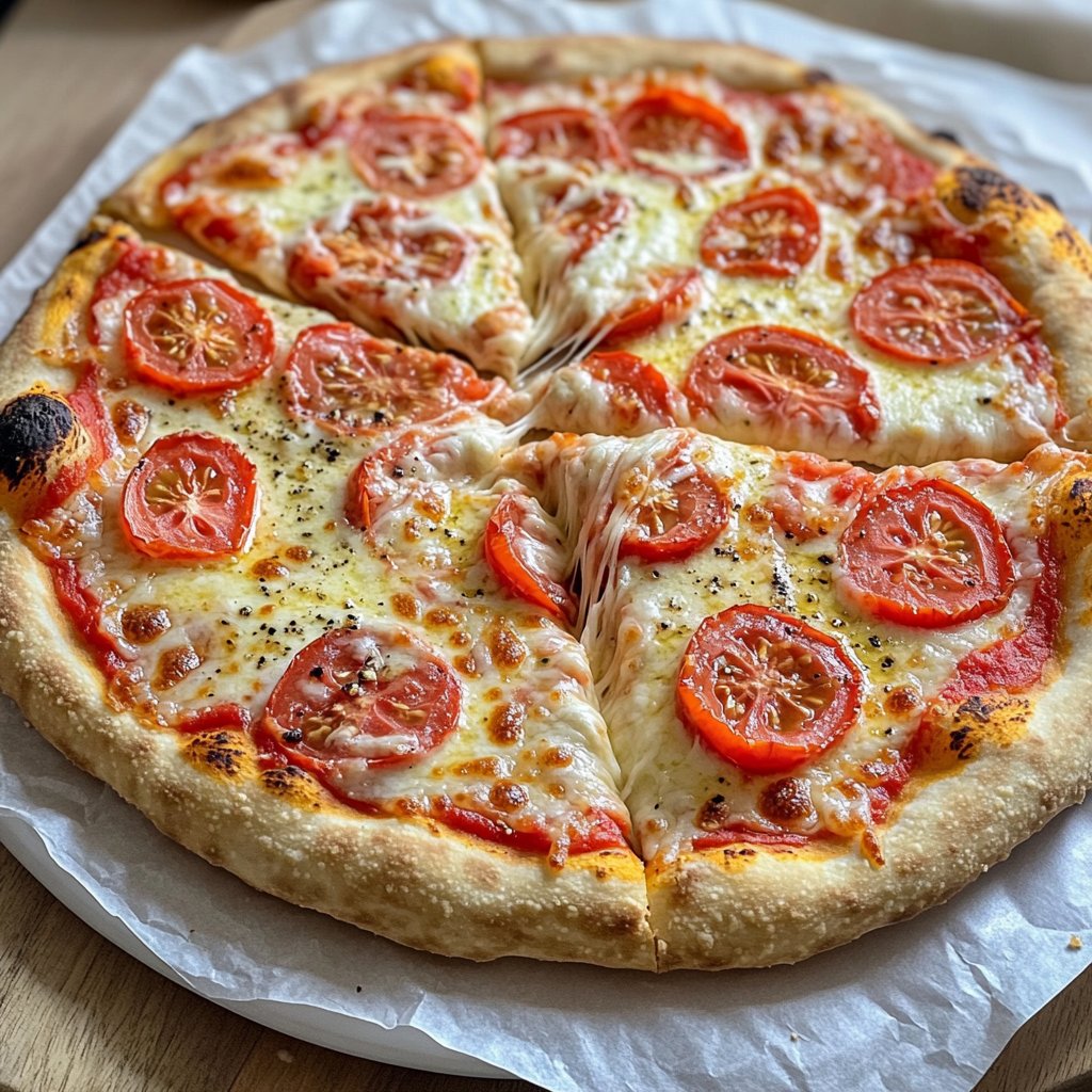 Pizza mit Mozzarella und Tomaten