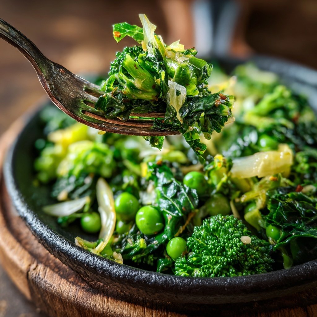 Brokkoli-, Grünkohl- und Erbsensalat