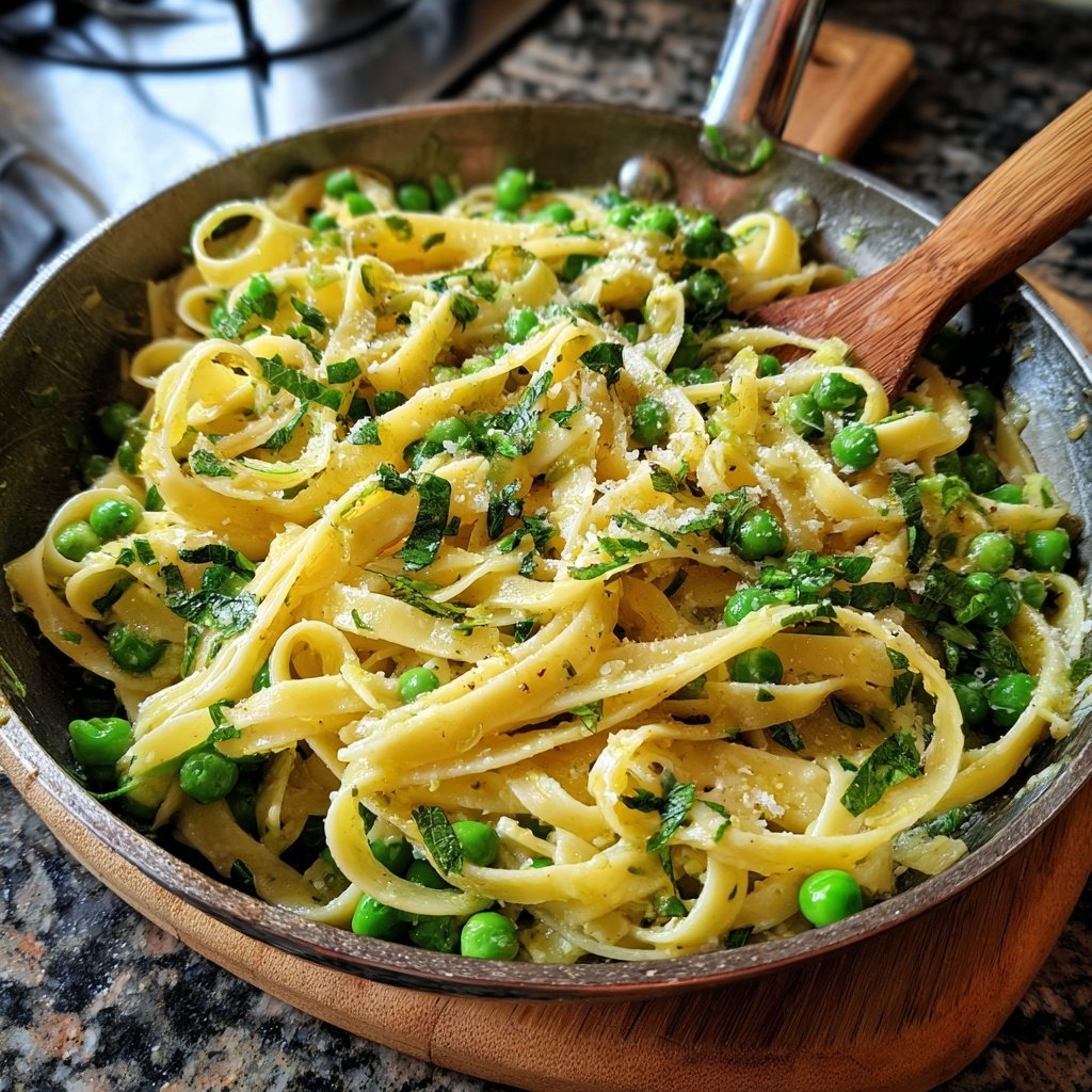 Tagliatelle mit Erbsen und Minze