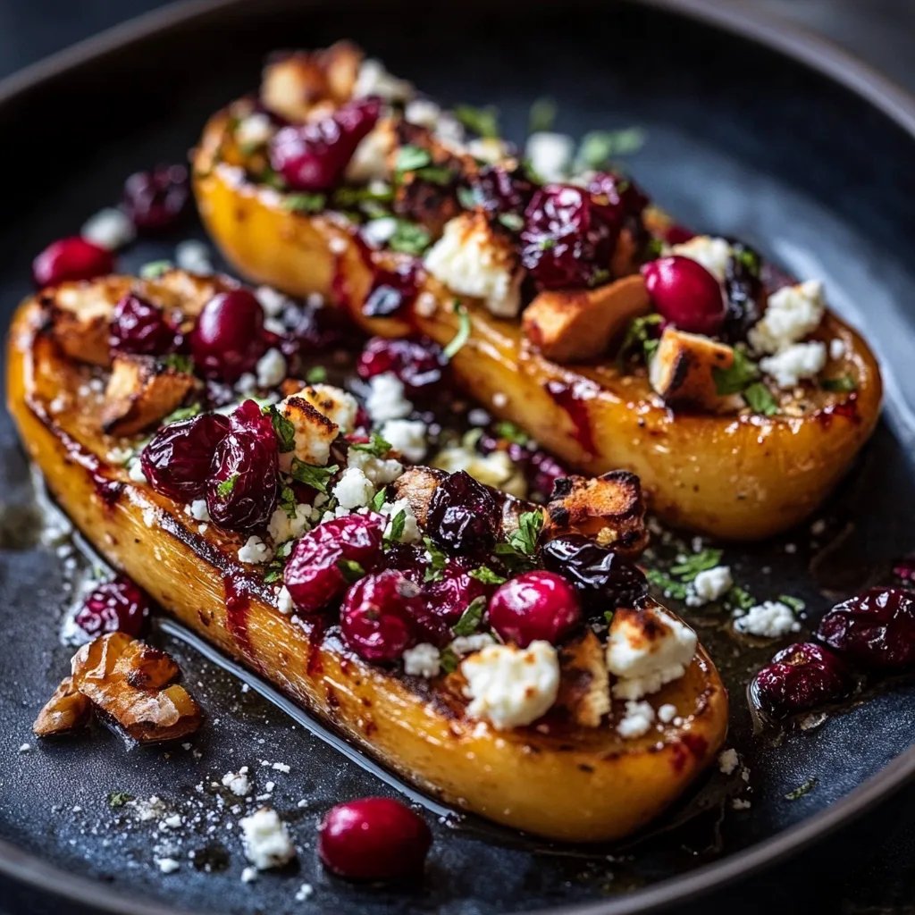 Honiggerösteter Butternusskürbis mit Cranberries und Feta